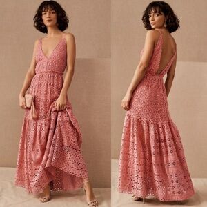 BHLDN Anthropologie x Free People Robinne Maxi Eyelet Dress Pink XS Extra Small